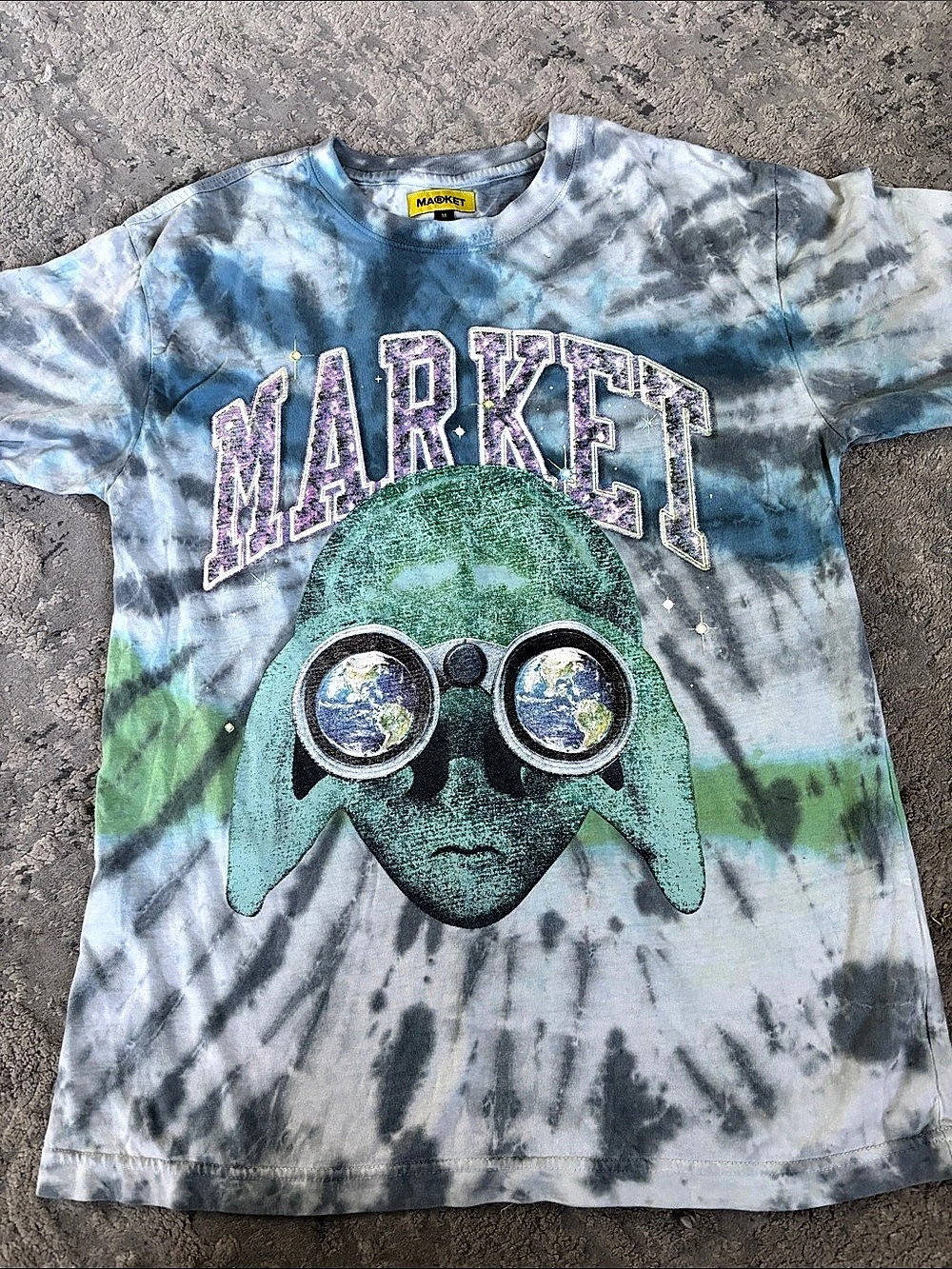 Market Graphic Tie-Dye Tee in Blue & Gray Size Medium